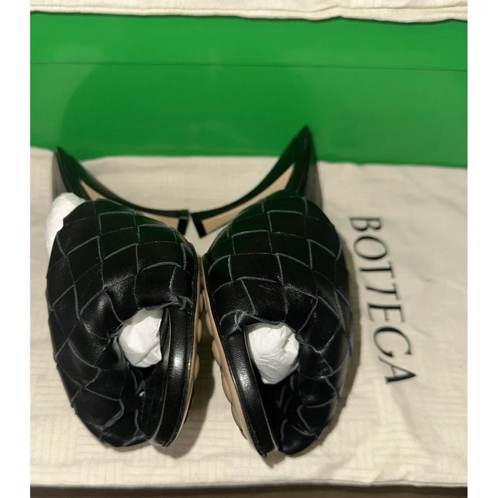 Bottega Veneta Women Size 35 Blink High Heel Interciato Mule Sandals Black Lux